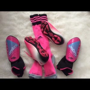 Girl spikes, knee highs socks and shin guards